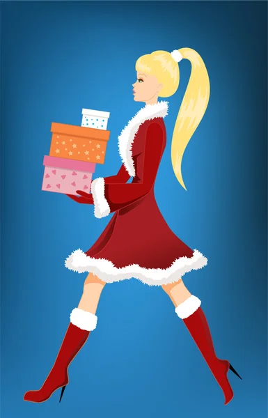 Дівчина з різдвяними подарунками — стоковий вектор