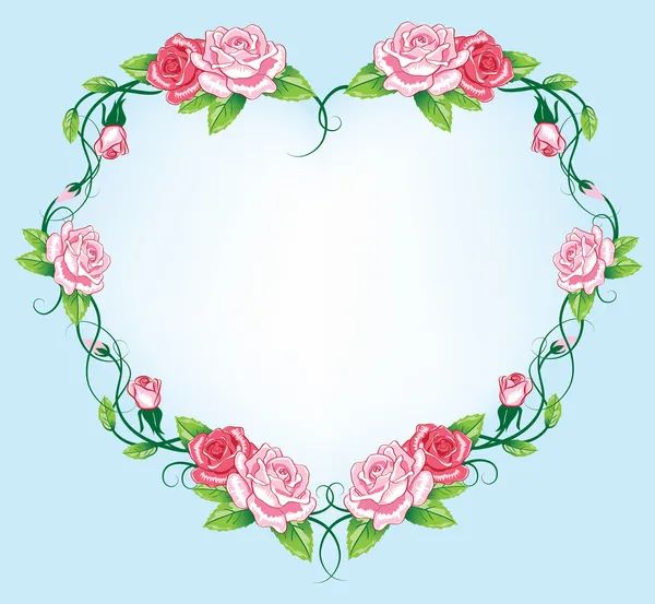 Corazón rosas frontera — Vector de stock
