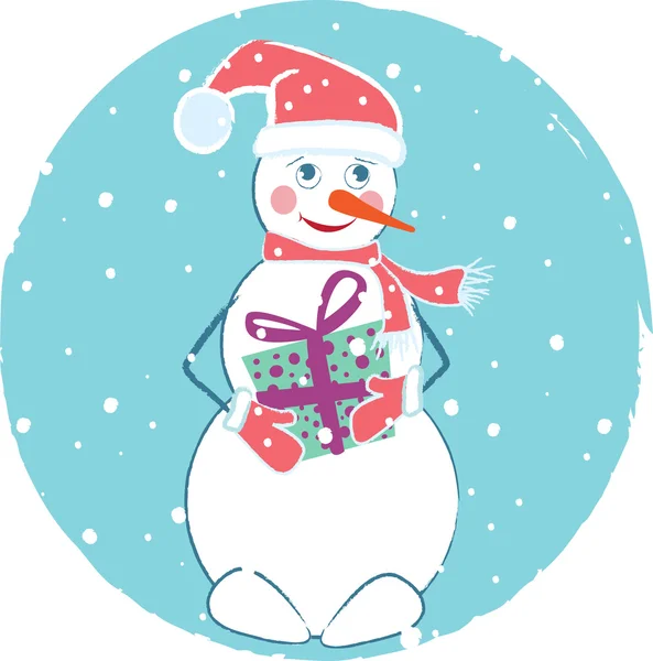 Fröhliche Weihnachtskarte mit Schneemann — Stockvektor