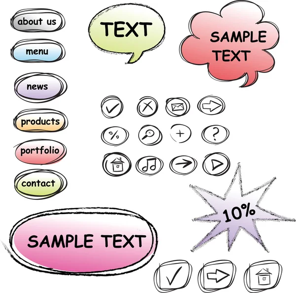 Conjunto de iconos de ordenador doodle para el diseño web — Vector de stock