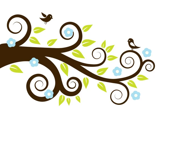 Весеннее дерево с птицами — стоковый вектор