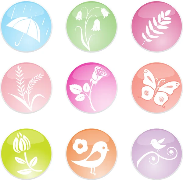 Set spring leaves icons. Vector illustration — Stock Vector