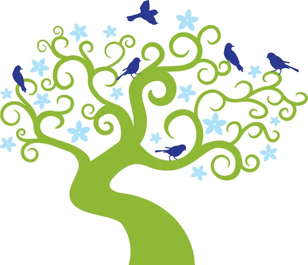 Árbol abstracto con pájaros. Ilustración vectorial — Vector de stock