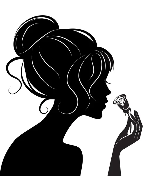 Beauté fille silhouette avec rose — Image vectorielle