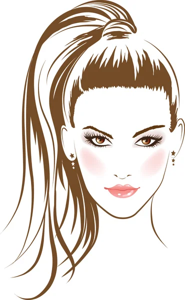 Glamour lány arcát hosszú szőrszálak — Stock Vector