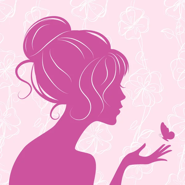 Beauty girl silhouette with butterfly — Stock Vector