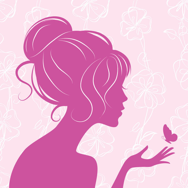 Beauty girl silhouette with butterfly