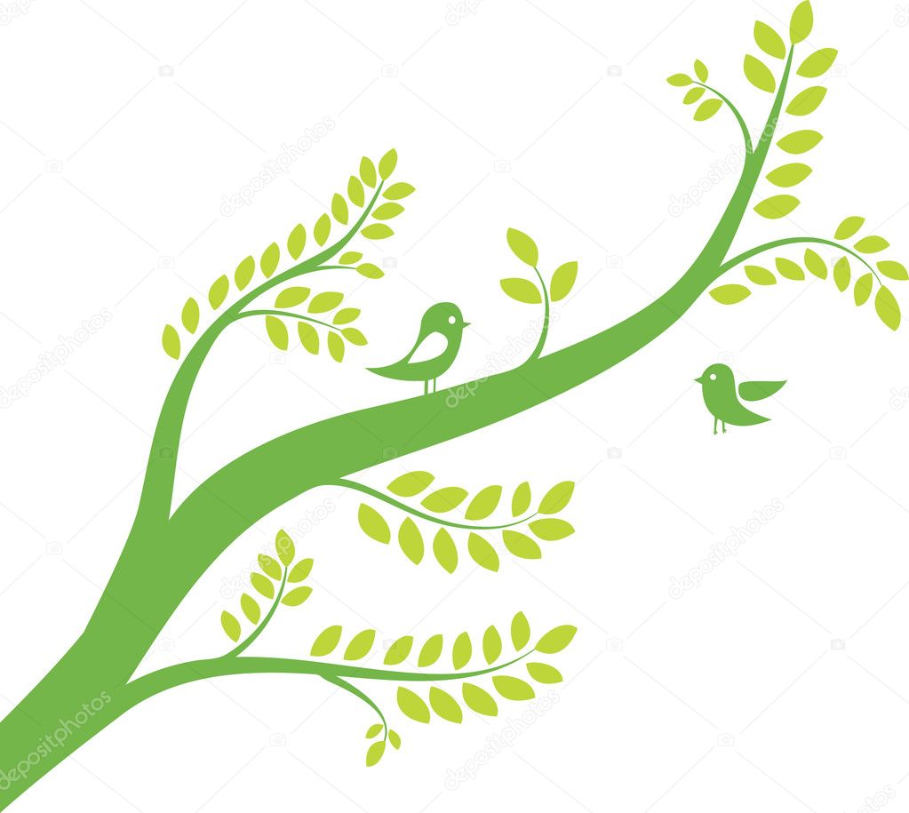 Spring tree with birds. Vector illustration