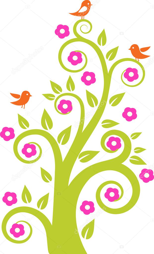 Abstract tree with birds. Vector illustration