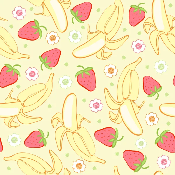 Sömlös bakgrund struktur jordgubb och banan — Stock vektor