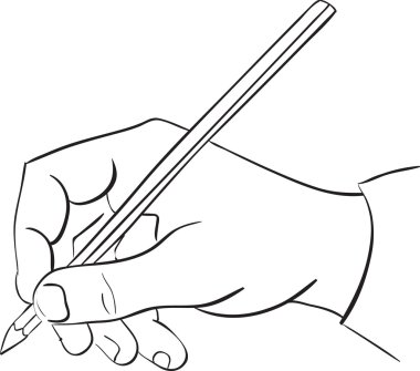 Man's hand holds a pencil. clipart