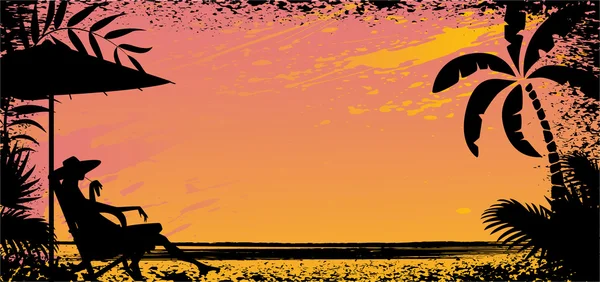 Meisje op het strand. vector silhouet banner — Stockvector