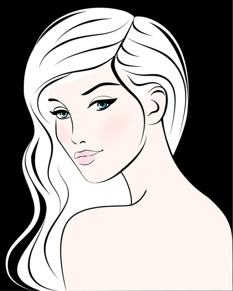 Donna faccia con i capelli lunghi. Illustrazione vettoriale — Vettoriale Stock
