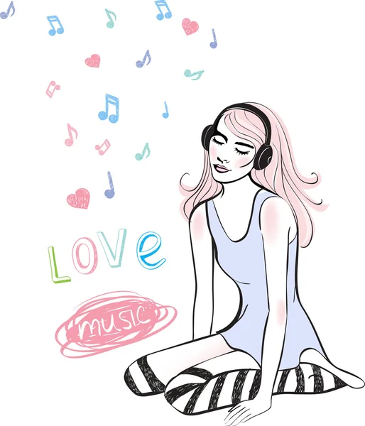 stock vector Girl listening music illustration