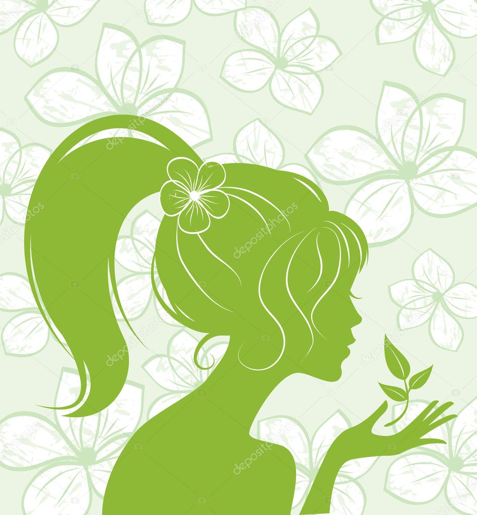 Beauty girl silhouette on floral background