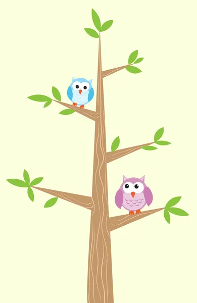 Twee uilen op de boom — Stockvector