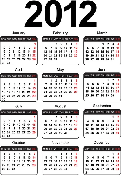 Πρότυπο για το ημερολόγιο 2012. διάνυσμα — Διανυσματικό Αρχείο