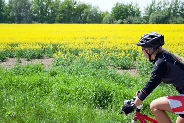 Mulher andar de bicicleta em um dia de verão — Fotografia de Stock