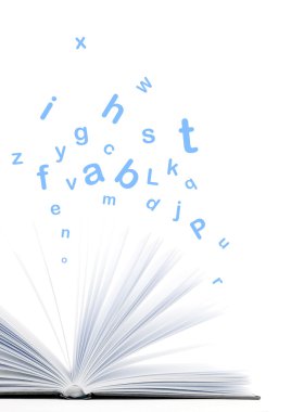 Book with letters flying out of it clipart