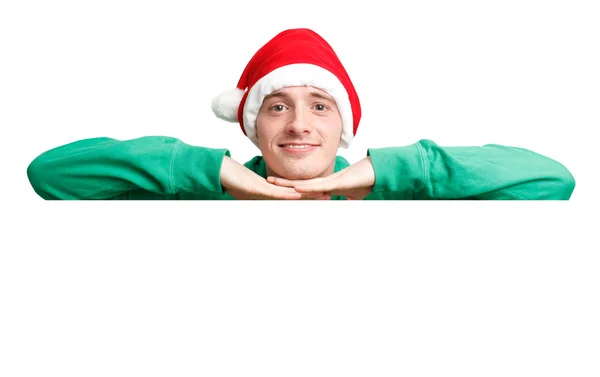 Santa şapka ve işareti adam — Stok fotoğraf