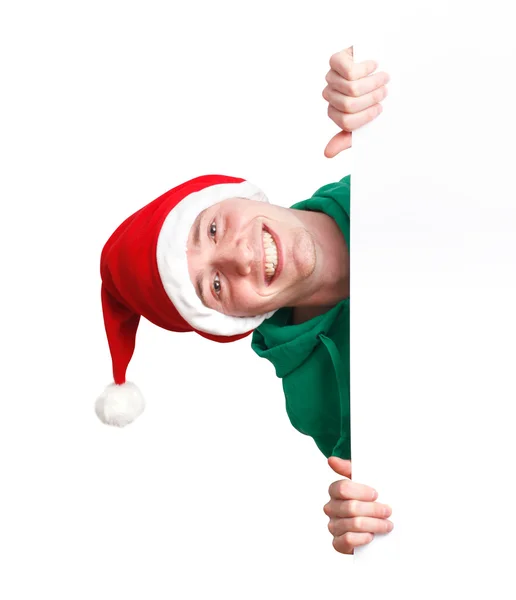 Chlap s santa hat a znamení — Stock fotografie