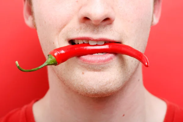 stock image Eating chili pepper