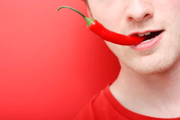 Jíst chili pepper — Stock fotografie