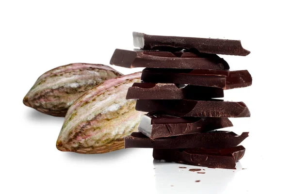 Owoce kakao i czekolada ciemna — Zdjęcie stockowe