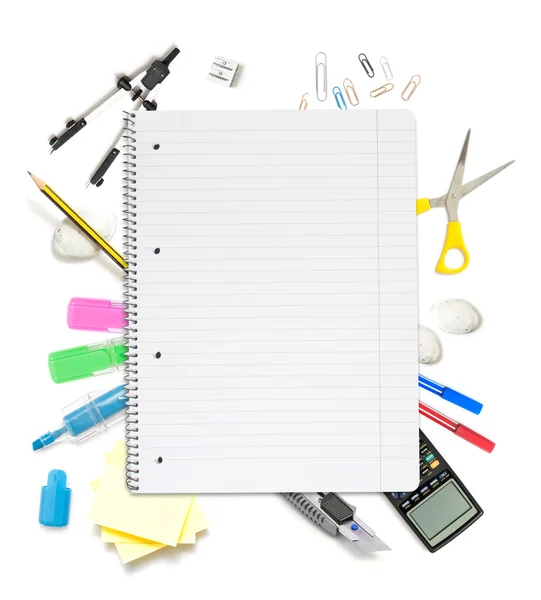 Notepad with lots of office objects — Stock Photo, Image