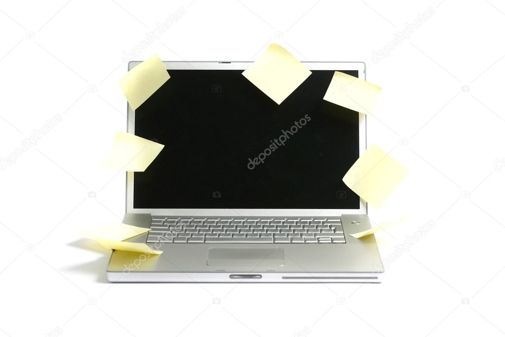 Laptop with notes