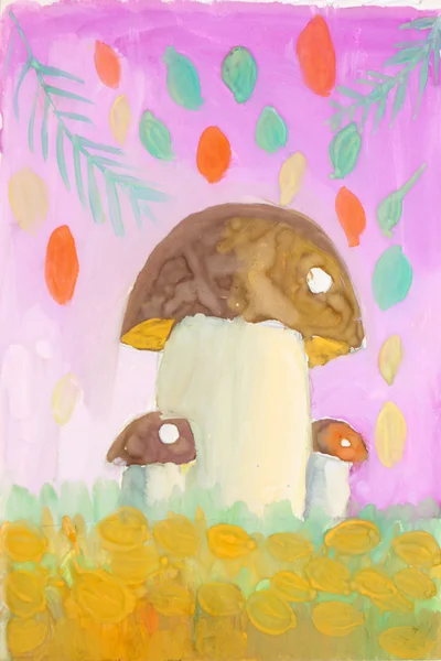 Desenho de criança. cogumelos — Fotografia de Stock