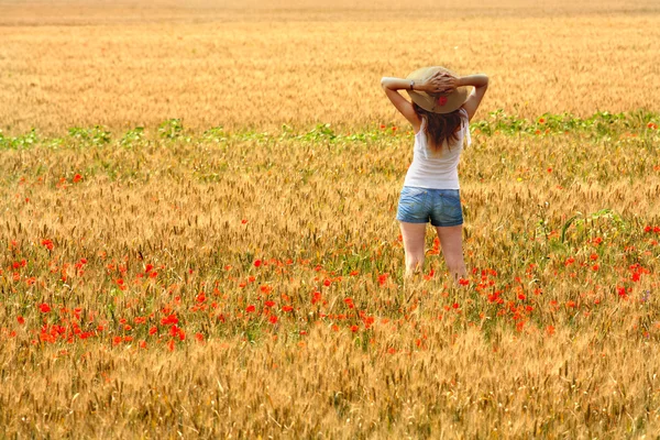 Girl on a wheat field — Stock Photo, Image