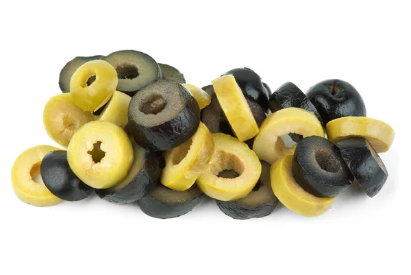 Sliced green and black olives — Stock Photo, Image