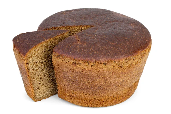 Round loaf of rye bread with piece cut — Stock Photo, Image
