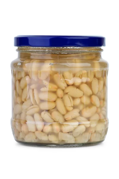 White harricot beans conserved in the glass jar — Stock Photo, Image