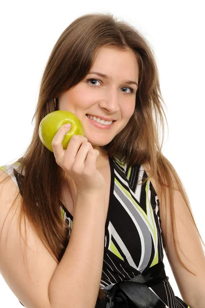 Mulher segurando uma maçã verde — Fotografia de Stock