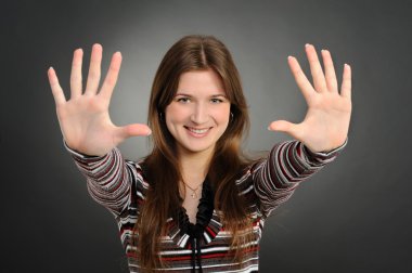 Woman pointing at you with both hands clipart