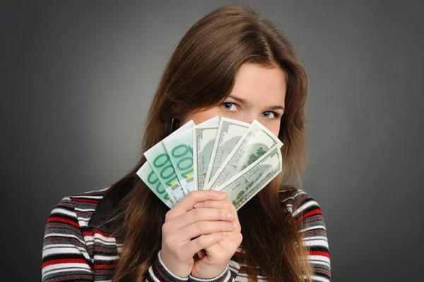 Geld Frau — Stockfoto
