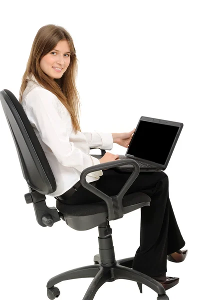 Mulher de negócios com laptop — Fotografia de Stock