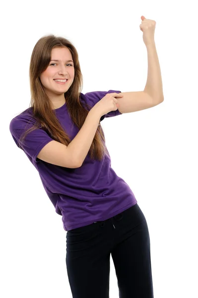 Giovane donna attraente con pesi — Foto Stock
