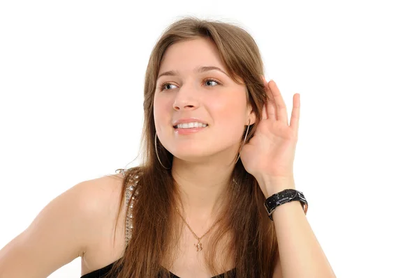 Jonge vrouw luisteren gossip — Stockfoto