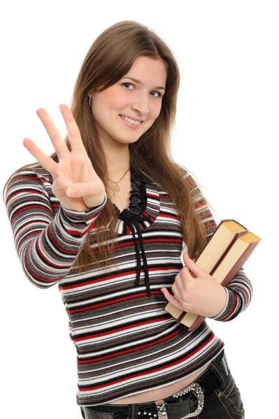 Girl pointing at you with both hands — Stock Photo, Image