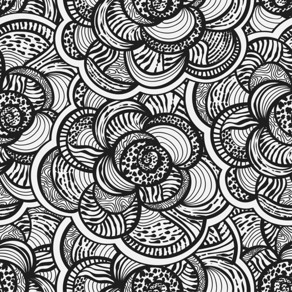 Бесшовный монохромный цветочный фон с абстрактными цветами — стоковый вектор