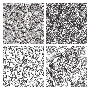 four vector seamless floral monochrome patterns clipart