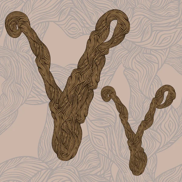 Vector "v" letter of oak tree wooden texture on seamless wooden — Stock Vector