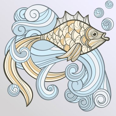 vector abstract fish on splash of water clipart
