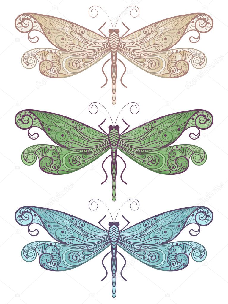 three vector unique dragonflies