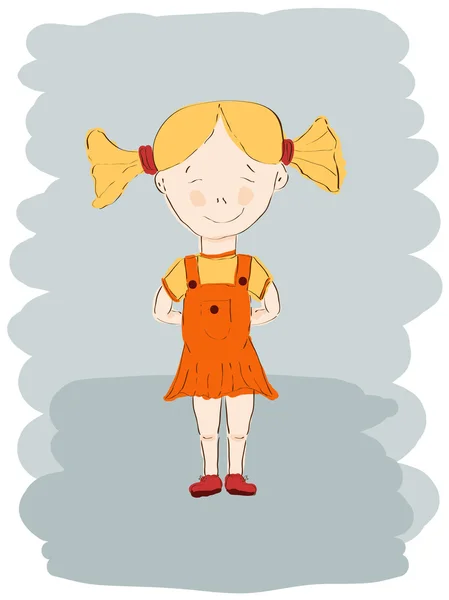 Vector little girl in orange dress — Stock Vector