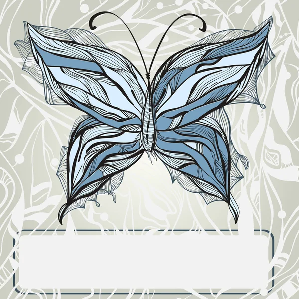 Vector dibujado a mano hermosa mariposa, estilo vintage, marco para — Vector de stock