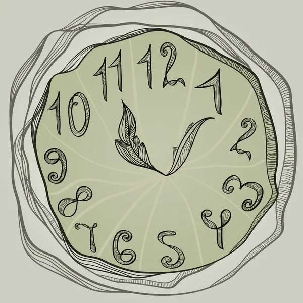 Orologio vettoriale disegnato a mano, stile vintage — Vettoriale Stock